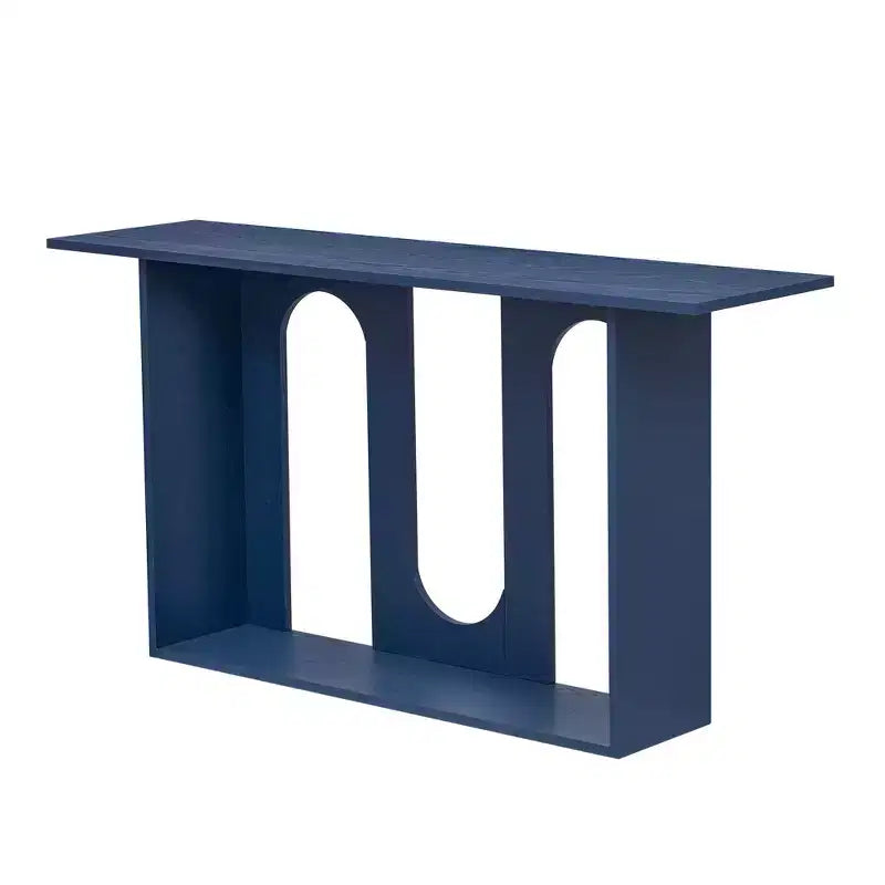 Table console moderne Okak avec étagère inférieure, table d'entrée avec design incurvé et placage de frêne, tables d'entrée pour le couloir, le salon