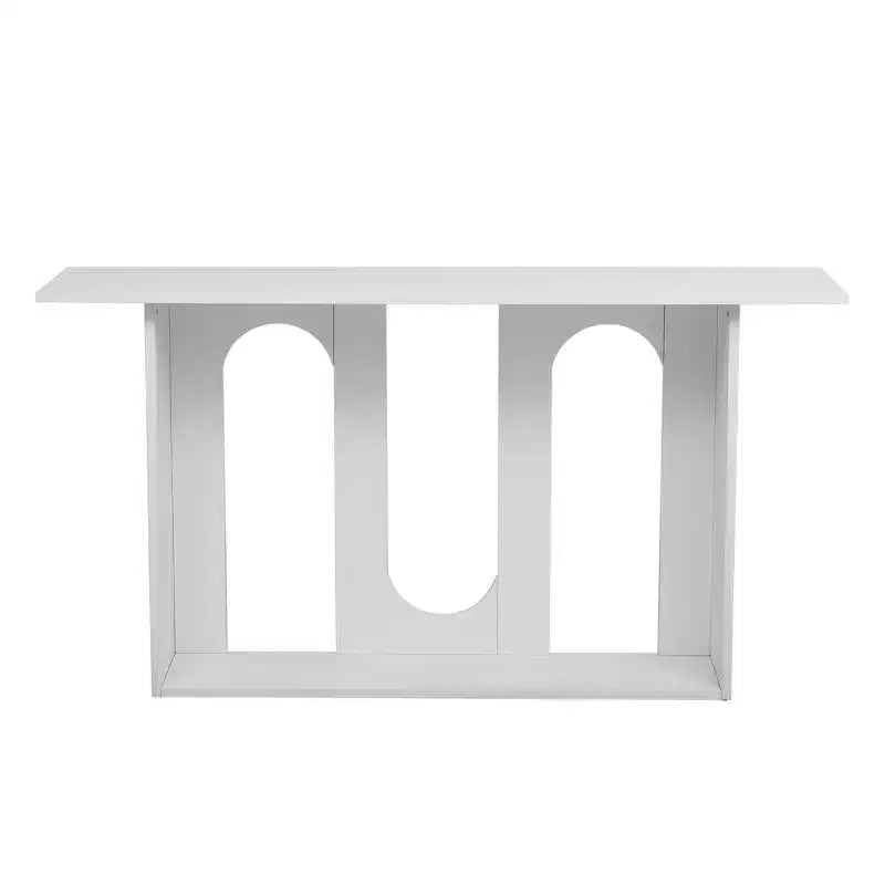 Table console moderne Okak avec étagère inférieure, table d'entrée avec design incurvé et placage de frêne, tables d'entrée pour le couloir, le salon