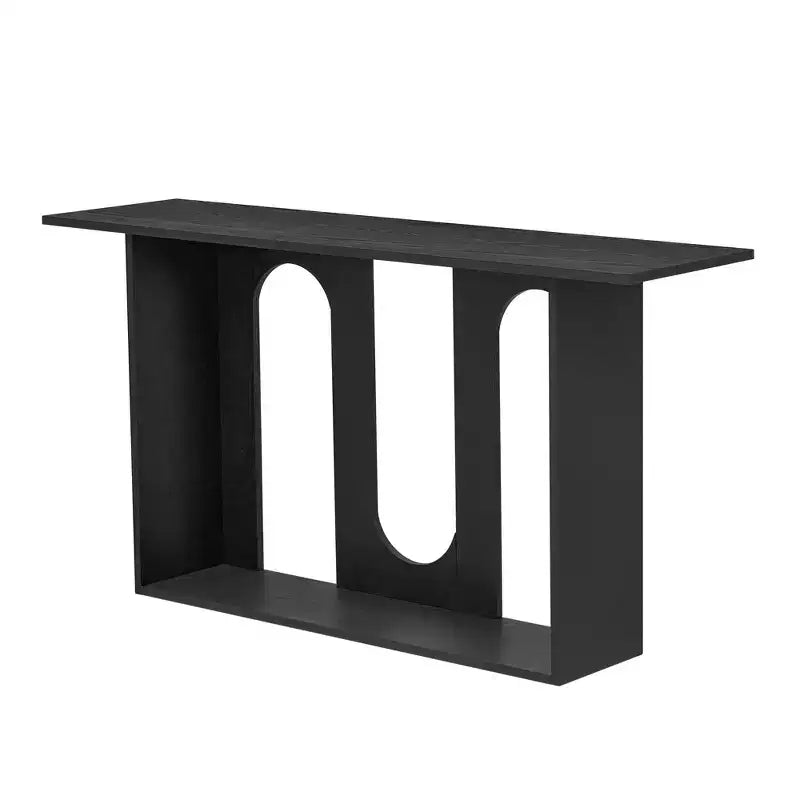 Table console moderne Okak avec étagère inférieure, table d'entrée avec design incurvé et placage de frêne, tables d'entrée pour le couloir, le salon