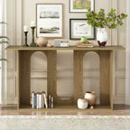 Table console moderne Okak avec étagère inférieure, table d'entrée avec design incurvé et placage de frêne, tables d'entrée pour le couloir, le salon