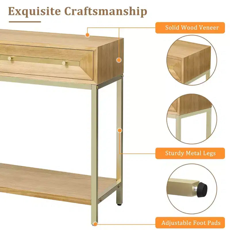 Console de table géométrique audacieuse Okak avec tiroirs de rangement, table d'entrée rétro pour salon, couloir, entrée