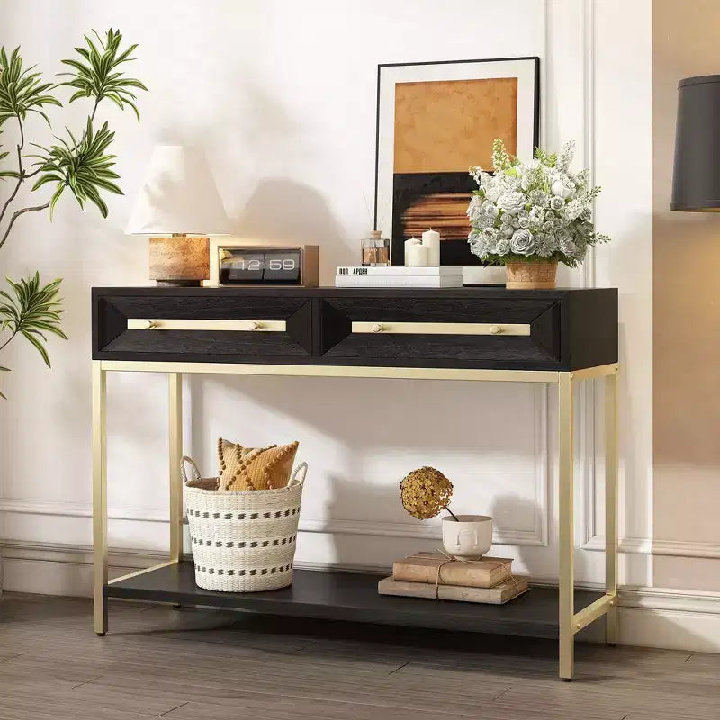 Console de table géométrique audacieuse Okak avec tiroirs de rangement, table d'entrée rétro pour salon, couloir, entrée