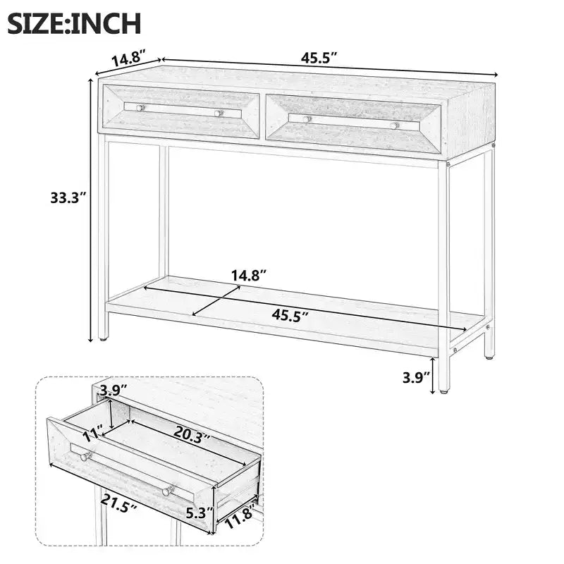 Console de table géométrique audacieuse Okak avec tiroirs de rangement, table d'entrée rétro pour salon, couloir, entrée