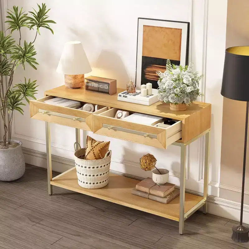 Console de table géométrique audacieuse Okak avec tiroirs de rangement, table d'entrée rétro pour salon, couloir, entrée