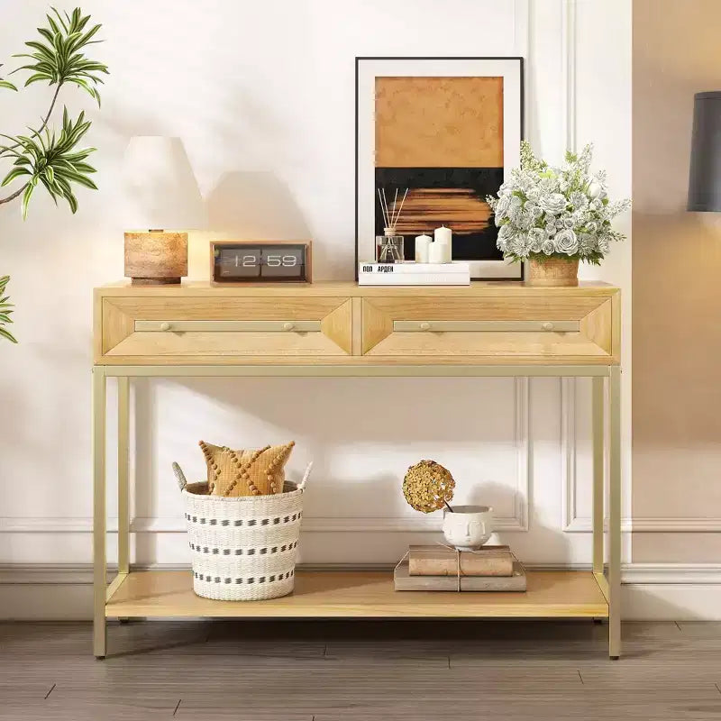 Console de table géométrique audacieuse Okak avec tiroirs de rangement, table d'entrée rétro pour salon, couloir, entrée