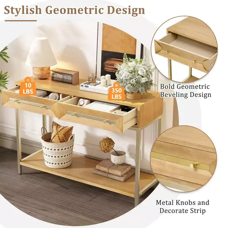 Console de table géométrique audacieuse Okak avec tiroirs de rangement, table d'entrée rétro pour salon, couloir, entrée