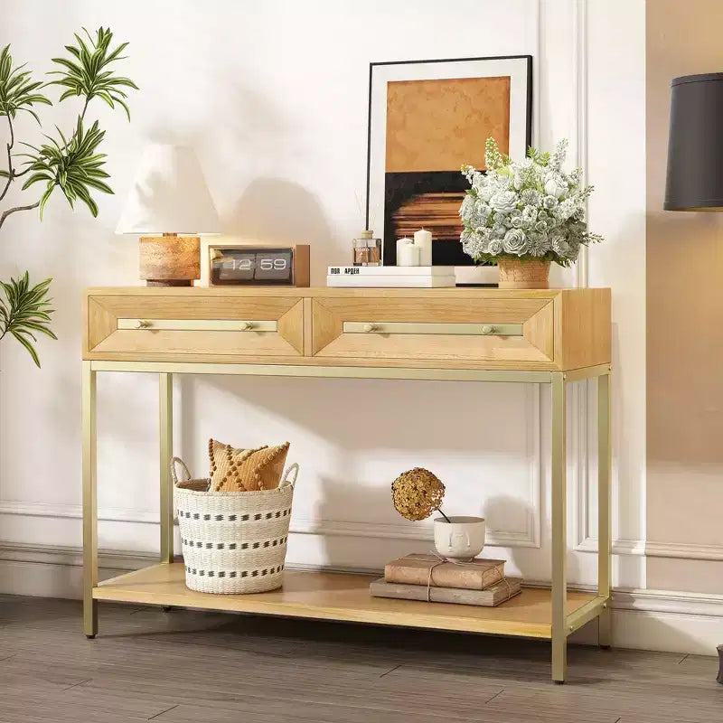 Console de table géométrique audacieuse Okak avec tiroirs de rangement, table d'entrée rétro pour salon, couloir, entrée