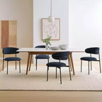 Lot de 4 Chaises de Salle à Manger Rembourrées, Chaises de Cuisine Confortables à Dossier Incurvé avec Large Assise en Tissu et Pieds en Métal Noir - Panipeachy