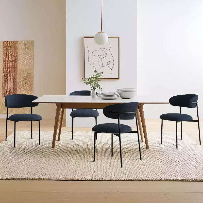 Lot de 4 Chaises de Salle à Manger Rembourrées, Chaises de Cuisine Confortables à Dossier Incurvé avec Large Assise en Tissu et Pieds en Métal Noir - Panipeachy
