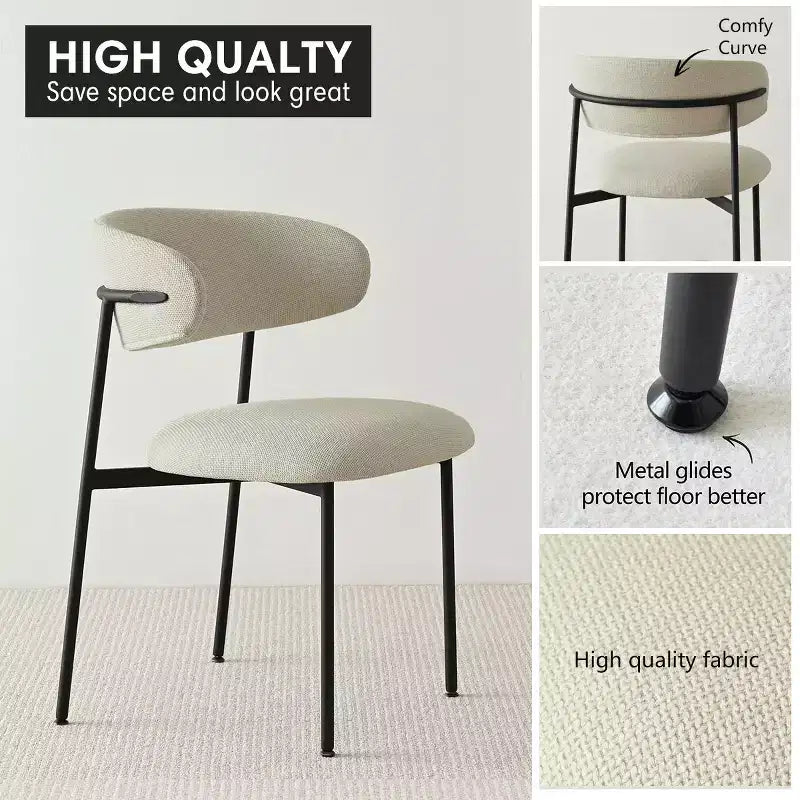 Lot de 4 Chaises de Salle à Manger Rembourrées, Chaises de Cuisine Confortables à Dossier Incurvé avec Large Assise en Tissu et Pieds en Métal Noir - Panipeachy