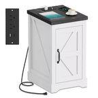 Farmhouse End Table, Adjustable Shelf, Cable Management | Convenient Power End Table for Bedroom, Living Room