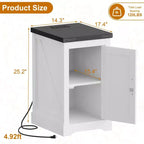 Table d'appoint de style rustique, Étagère réglable, Gestion des câbles | Table d'appoint pratique avec prise pour chambre, salon