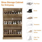 Meuble à chaussures cannelé avec 3 tiroirs basculants, meuble de rangement étroit en bois avec étagères réglables et amovibles, meuble à chaussures fin sur pied.