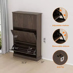 Meuble à chaussures cannelé avec 3 tiroirs basculants, meuble de rangement étroit en bois avec étagères réglables et amovibles, meuble à chaussures fin sur pied.