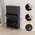 Meuble à chaussures cannelé avec 3 tiroirs basculants, meuble de rangement étroit en bois avec étagères réglables et amovibles, meuble à chaussures fin sur pied.