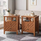 Table de chevet avec 2 tiroirs, pieds en bois stables, table de chevet rustique en bois pour chambre à coucher et salon, 2 pièces, marron