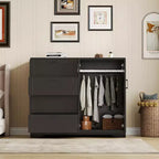 Armoire penderie en bois Acekool avec 2 portes, 4 tiroirs, tringle de suspension, design anti-basculement et poignées métalliques, rangement moderne pour chambre à coucher