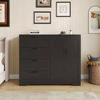 Armoire penderie en bois Acekool avec 2 portes, 4 tiroirs, tringle de suspension, design anti-basculement et poignées métalliques, rangement moderne pour chambre à coucher