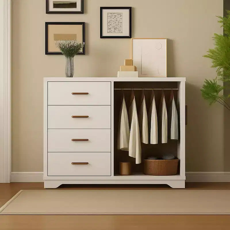 Armoire penderie en bois Acekool avec 2 portes, 4 tiroirs, tringle de suspension, design anti-basculement et poignées métalliques, rangement moderne pour chambre à coucher