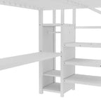 Lit mezzanine en métal Bellemave avec bureau en L, armoire et rangement réglable, ports USB et lumières LED, lit mezzanine haut pour enfants, adolescents et adultes, blanc
