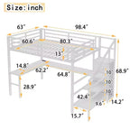 Lit mezzanine en métal Bellemave avec bureau en L, armoire et rangement réglable, ports USB et lumières LED, lit mezzanine haut pour enfants, adolescents et adultes, blanc