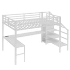 Lit mezzanine en métal Bellemave avec bureau en L, armoire et rangement réglable, ports USB et lumières LED, lit mezzanine haut pour enfants, adolescents et adultes, blanc