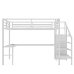Lit mezzanine en métal Bellemave avec bureau en L, armoire et rangement réglable, ports USB et lumières LED, lit mezzanine haut pour enfants, adolescents et adultes, blanc