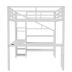 Lit mezzanine en métal Bellemave avec bureau en L, armoire et rangement réglable, ports USB et lumières LED, lit mezzanine haut pour enfants, adolescents et adultes, blanc