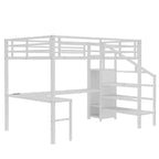 Lit mezzanine en métal Bellemave avec bureau en L, armoire et rangement réglable, ports USB et lumières LED, lit mezzanine haut pour enfants, adolescents et adultes, blanc