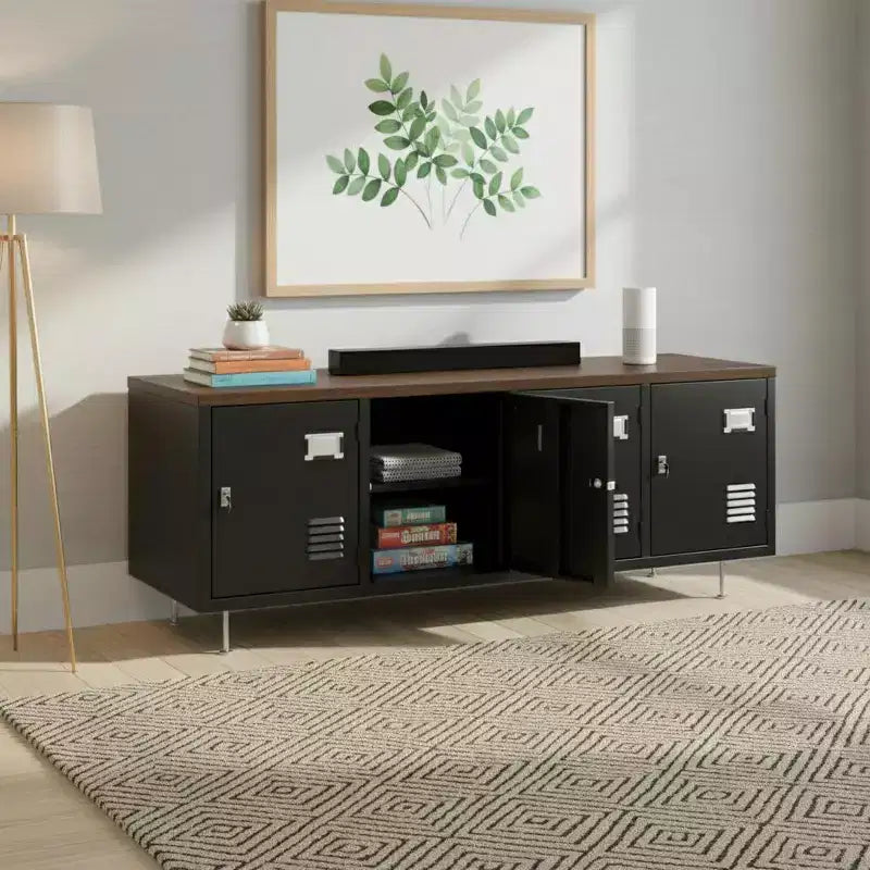 Garvee Casier mural métallique à 4 portes avec tringle et porte-cartes, armoire de rangement de 45 de large pour la maison, la salle de sport, l'école, le bureau, assemblage facile, noir