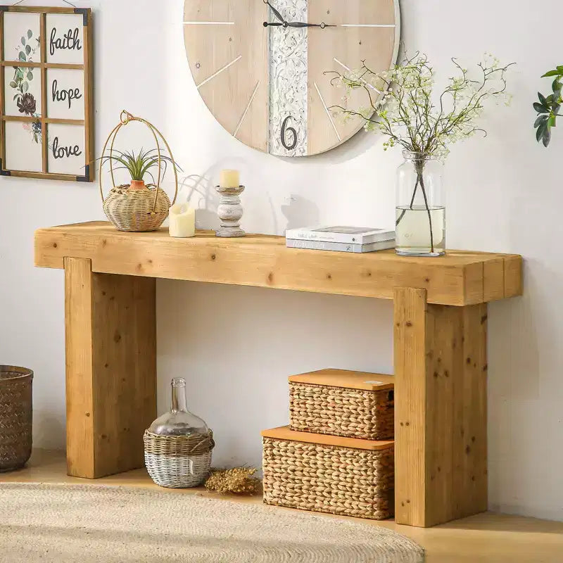 Okak Farmhouse Table console minimaliste aspect bois, Table basse de canapé, Table de bar, Table d'entrée vintage pour salon, couloir, entrée