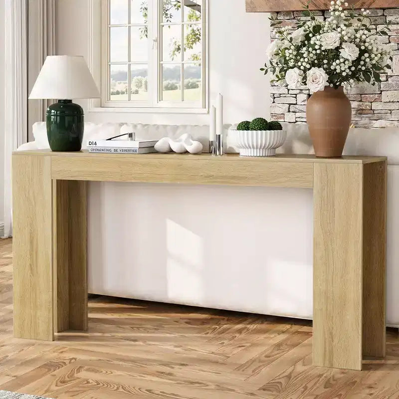 Okak Farmhouse Table console minimaliste aspect bois, Table basse de canapé, Table de bar, Table d'entrée vintage pour salon, couloir, entrée