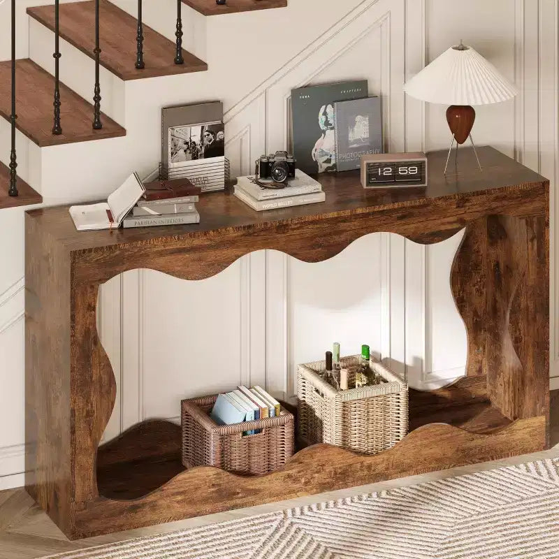Okak Farmhouse Table console minimaliste aspect bois, Table basse de canapé, Table de bar, Table d'entrée vintage pour salon, couloir, entrée