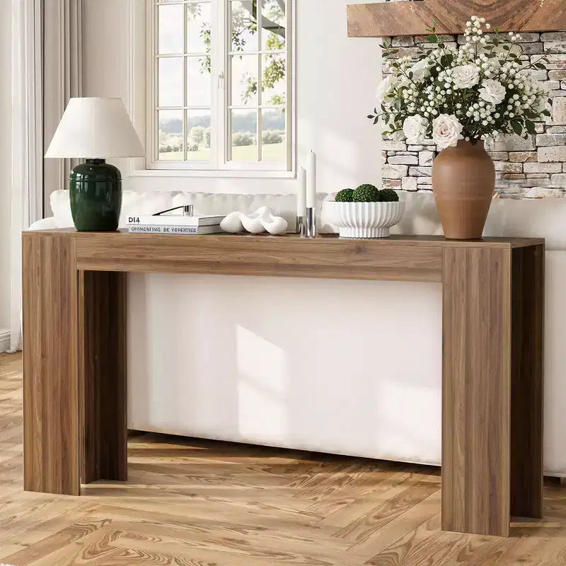 Okak Farmhouse Table console minimaliste aspect bois, Table basse de canapé, Table de bar, Table d'entrée vintage pour salon, couloir, entrée