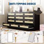 Commode à 12 tiroirs, commode en rotin, organisateur de rangement pour vêtements de placard, commodes à tiroirs pour chambre à coucher, salon