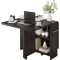 FULVARI Multipurpose Folding Table w/ Wheels, 2 Storage Shelves, Cubby, Handle,For Dining Room, Office , Living Room