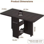 Table pliante multifonction FULVARI avec roulettes, 2 étagères de rangement, casier, poignée, pour salle à manger, bureau, salon