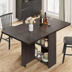 Table pliante multifonction FULVARI avec roulettes, 2 étagères de rangement, casier, poignée, pour salle à manger, bureau, salon