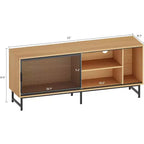 Meuble TV Industriel avec Portes Coulissantes en Treillis Métallique, Meuble TV en Bois Moderne avec Pieds en Métal, Trous de Gestion des Câbles, Grand Espace de Rangement