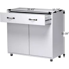 Console de rangement buffet en MDF blanc de 83,6 po avec 6 tiroirs, 2 armoires latérales et 2 portes pour salon ou salle à manger, rectangulaire