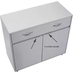 Console de rangement buffet en MDF blanc de 83,6 po avec 6 tiroirs, 2 armoires latérales et 2 portes pour salon ou salle à manger, rectangulaire