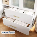 Acekool Armoire moderne 3 portes avec portes vitrées, tringles de suspension et tiroirs, grande armoire blanche pour chambre et salon