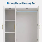 Acekool Armoire moderne 3 portes avec portes vitrées, tringles de suspension et tiroirs, grande armoire blanche pour chambre et salon