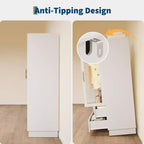 Acekool Armoire moderne 3 portes avec portes vitrées, tringles de suspension et tiroirs, grande armoire blanche pour chambre et salon