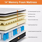 Matelas Queen, Matelas en mousse à mémoire de forme gel 14 pouces fermeté moyenne, Certifié CertiPUR-US