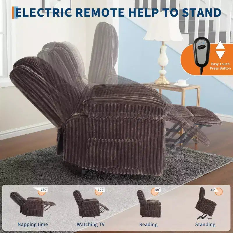 Fauteuil relax inclinable électrique Acekool avec chauffage et massage, revêtement en velours côtelé moelleux, fauteuil releveur électrique pour personnes âgées, salon