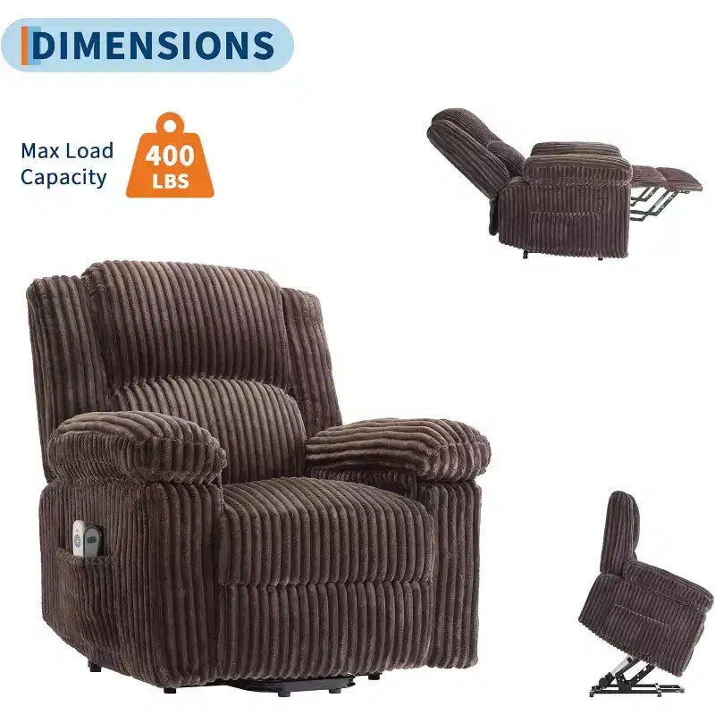 Fauteuil relax inclinable électrique Acekool avec chauffage et massage, revêtement en velours côtelé moelleux, fauteuil releveur électrique pour personnes âgées, salon