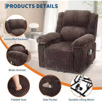 Fauteuil relax inclinable électrique Acekool avec chauffage et massage, revêtement en velours côtelé moelleux, fauteuil releveur électrique pour personnes âgées, salon