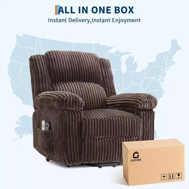 Fauteuil relax inclinable électrique Acekool avec chauffage et massage, revêtement en velours côtelé moelleux, fauteuil releveur électrique pour personnes âgées, salon