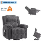 Fauteuil relax inclinable électrique Acekool avec chauffage et massage, revêtement en velours côtelé moelleux, fauteuil releveur électrique pour personnes âgées, salon